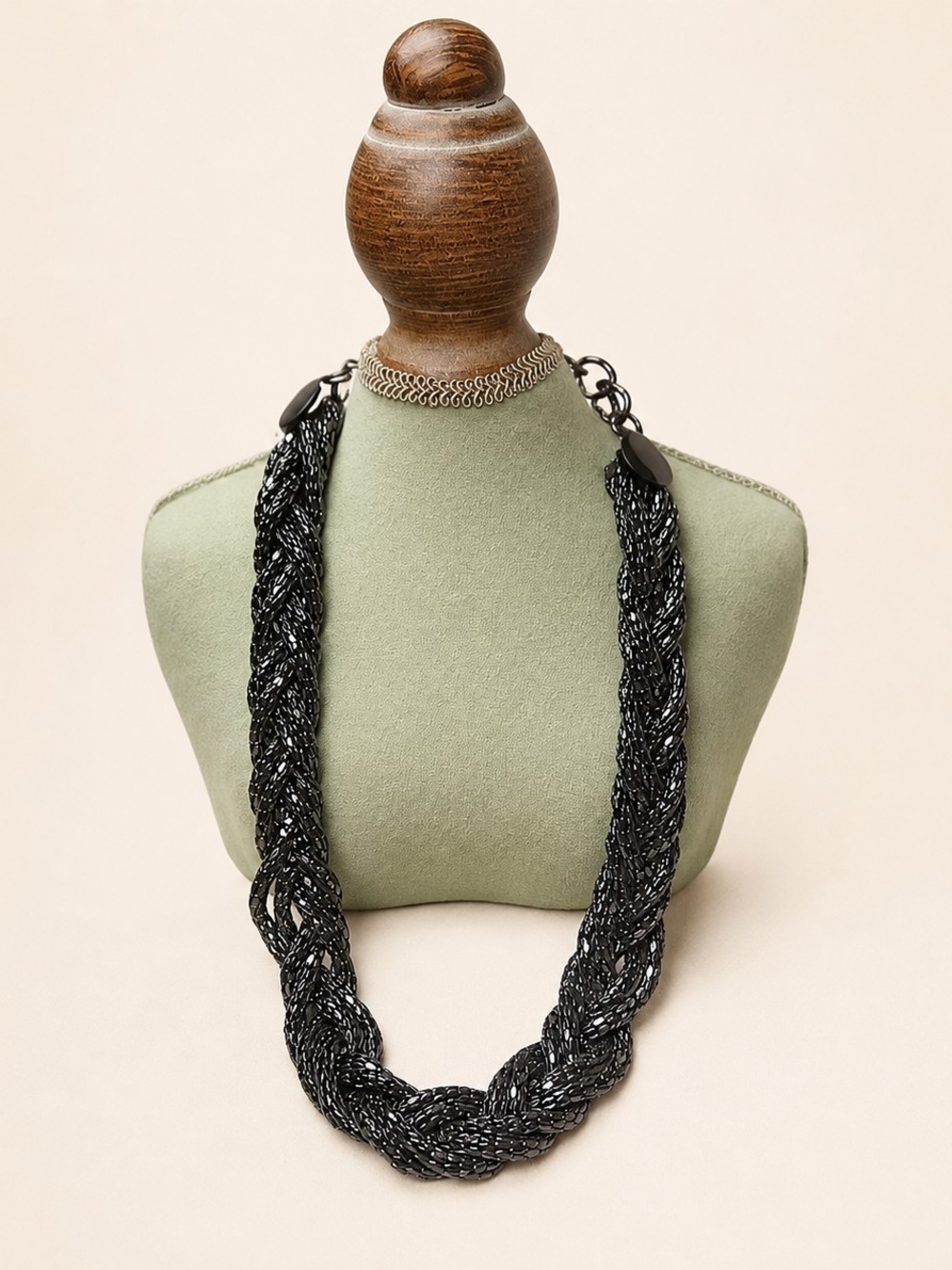 Express Gunmetal Braided Mesh Chain Statement Necklace Y2K